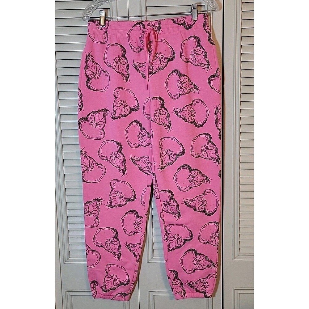 Official Dr. Seuss “The Grinch” Pink Sweat Pants Large NWOT Soft & Cozy